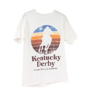 Kentucky Derby Churchill Downs White Retro Horse Short Sleeve T-Shirt Cotton Med